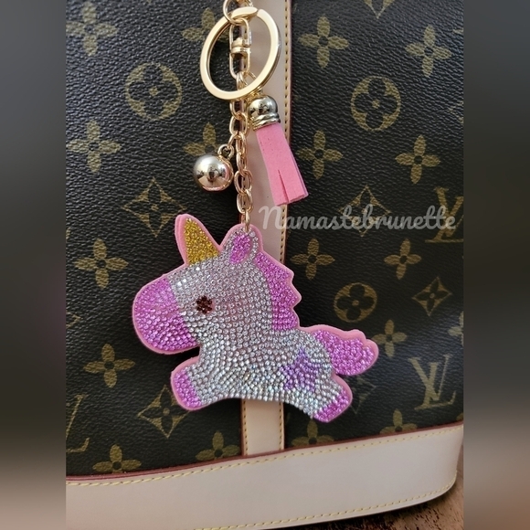 Unicorn Crystal Rhinestone Keychain Bag Charm With Blue Tassel - Picture 15 of 16